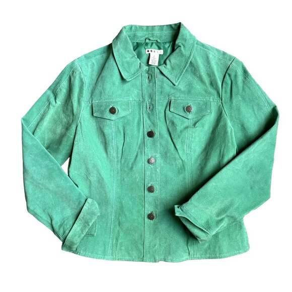 Vintage Green Suede Jacket M Fits Preppy Button Up Classic Boxy Casual  Boho - Picture 1 of 6